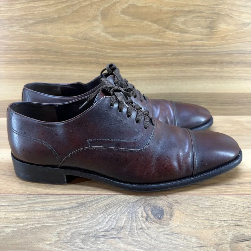 Salvatore Ferragamo‎ Mens 8 EE Brown Leather Cap Toe Dress Shoes